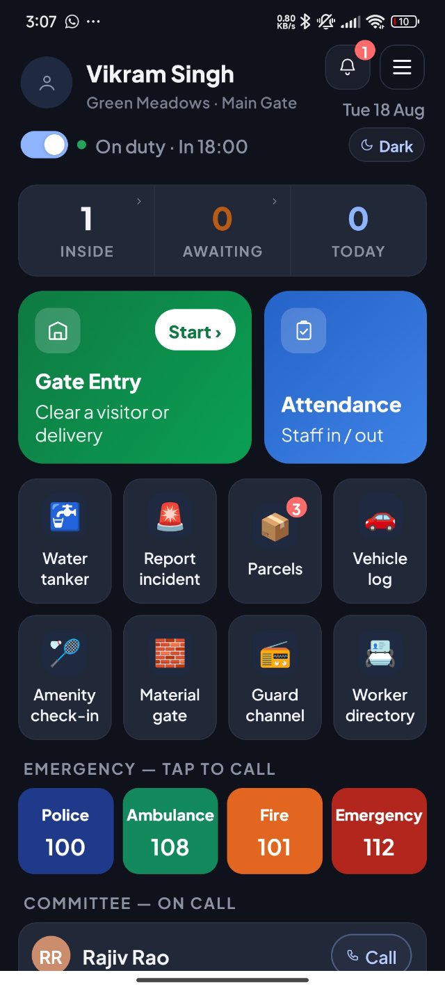 Zwangu guard console, dark theme — the same screen at night